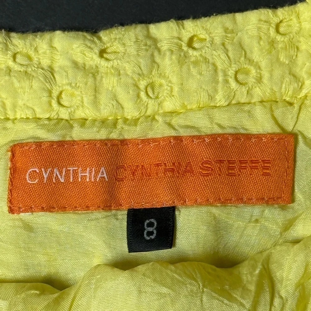 Vintage Cynthia Steffe yellow eyelet sundress Sz 8 made USA cotton fit flare - Picture 4 of 9